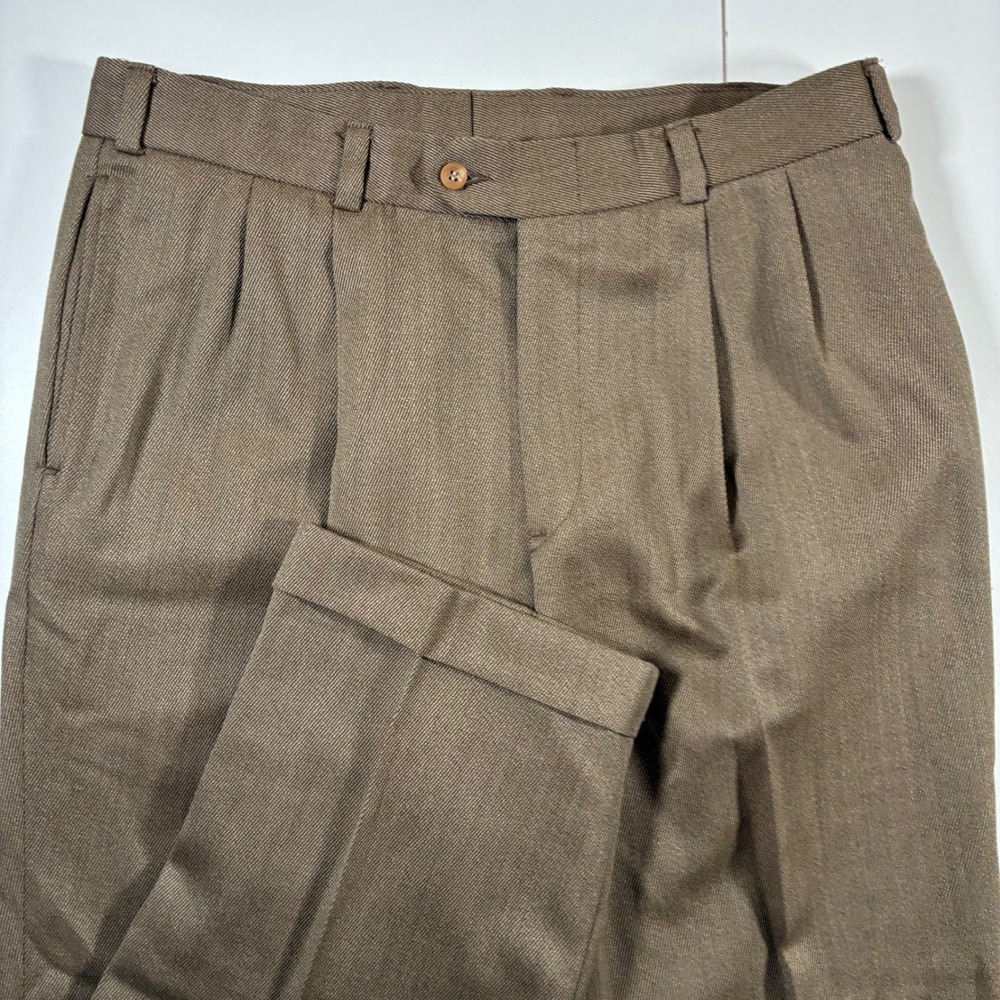 Bills Khakis 100% Wool Dress Pants 38x30 Brown Pleated Cuffed 90s Made in USA